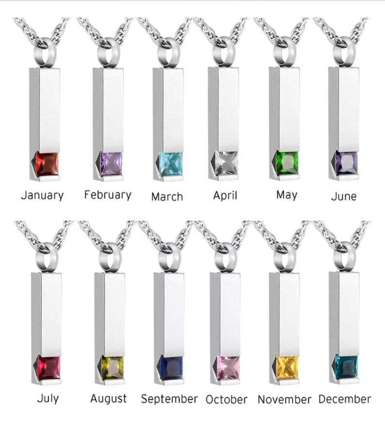 Personalized Urn Necklace - Birthstone Ashes Memorial Necklace - Engraving Custom Bar Necklace - Cremation Jewelry for Human or Pets Ashes image 3