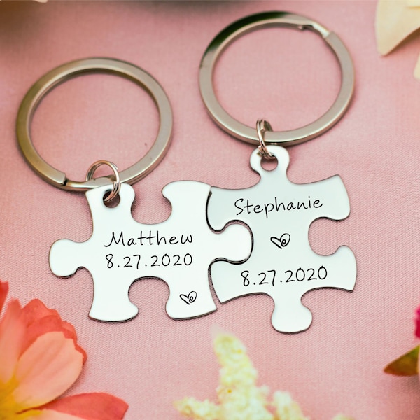 Couples Gift, Personalized Puzzle Pieces, His and Hers Keychains, Couples Anniversary, Love Keyrings, Valentines for Couples, Boyfriend gift