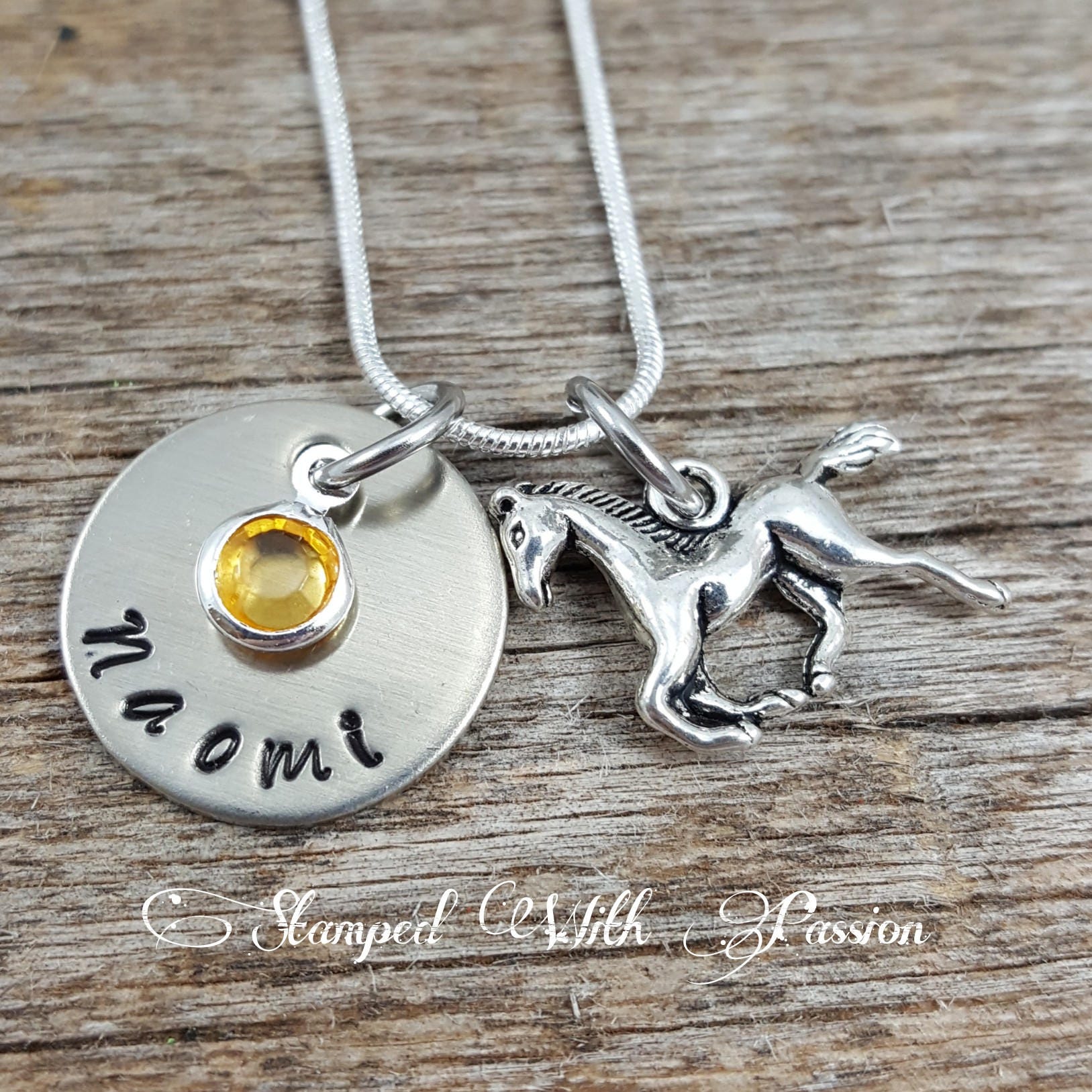 Personalized Horse Necklace Handstamped Name Horse Etsy