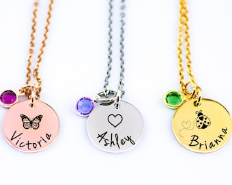 Child Necklace, Personalized Necklace, Birthstone jewelry, Daughter necklace, custom kid jewelry, little girl jewelry, Heart Necklace
