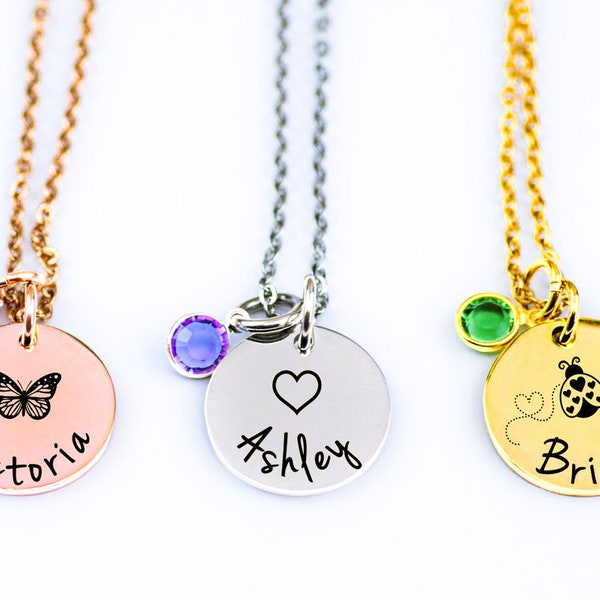 Child Necklace, Personalized Necklace, Birthstone jewelry, Daughter necklace, custom kid jewelry, little girl jewelry, Heart Necklace