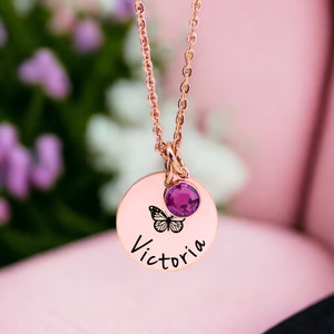 Butterfly Necklace • Little Girls Name Necklace • Small Girls Jewelry • Birthstone Necklace • Personalized Name • Birthday Gift• Child