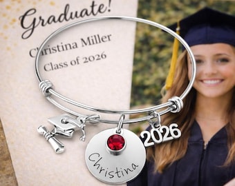 Personalized Graduation Bracelet 2026, Class of 2026 Gift for Her, Custom Name Birthstone Bracelet, High School College Graduation Keepsake