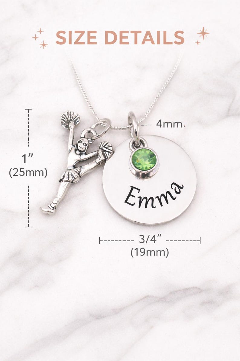 Personalized Cheerleader Necklace, Cheer Gift for Girl, Custom Name Necklace with Birthstone, Cheerleader Jewelry, Cheer Team Gift Bild 7