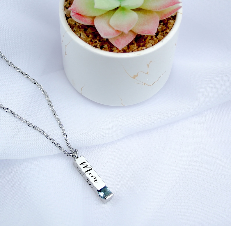 Personalized Urn Necklace - Birthstone Ashes Memorial Necklace - Engraving Custom Bar Necklace - Cremation Jewelry for Human or Pets Ashes image 8