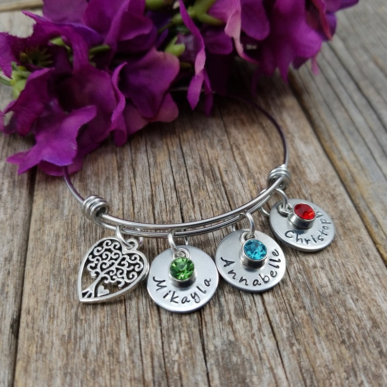 Gift for Mom, Mother's Personalized Bracelet with kids names, Personalized Bangle Bracelet with charms, Christmas Gift image 6