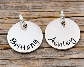 Silver name charm , hand stamped with a name or date. Personalized name charm. Customized charm