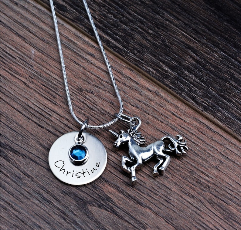 Unicorn Necklace Birthstone Necklace Personalized sister necklace Custom Jewelry little girls necklace gift for her Birthday Child Gift image 1