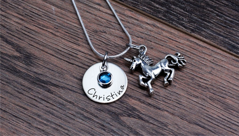 Unicorn Necklace Birthstone Necklace Personalized sister necklace Custom Jewelry little girls necklace gift for her Birthday Child Gift image 5