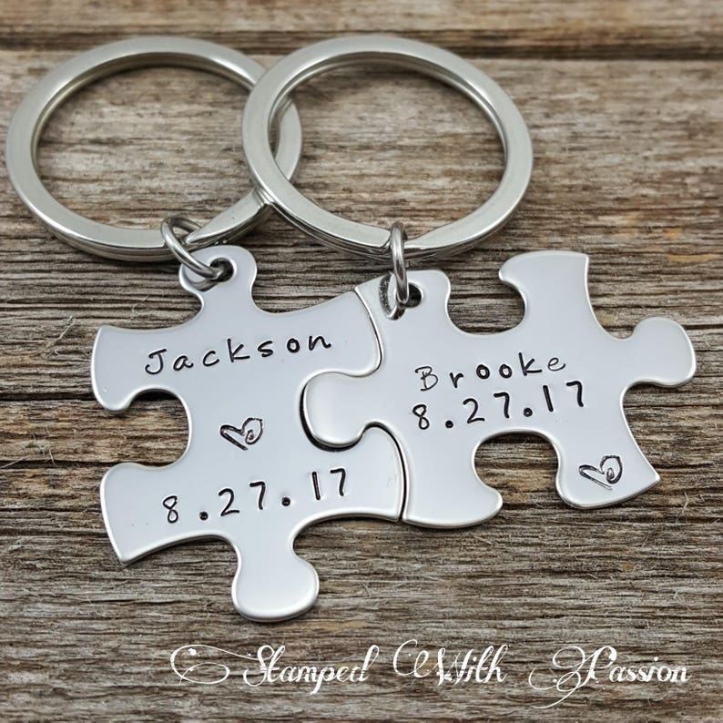 Couples Gift Set, Personalized Puzzle Pieces, His and Hers Keychains, Anniversary, Love Keyrings, Valentines for Couples, Boyfriend gift 