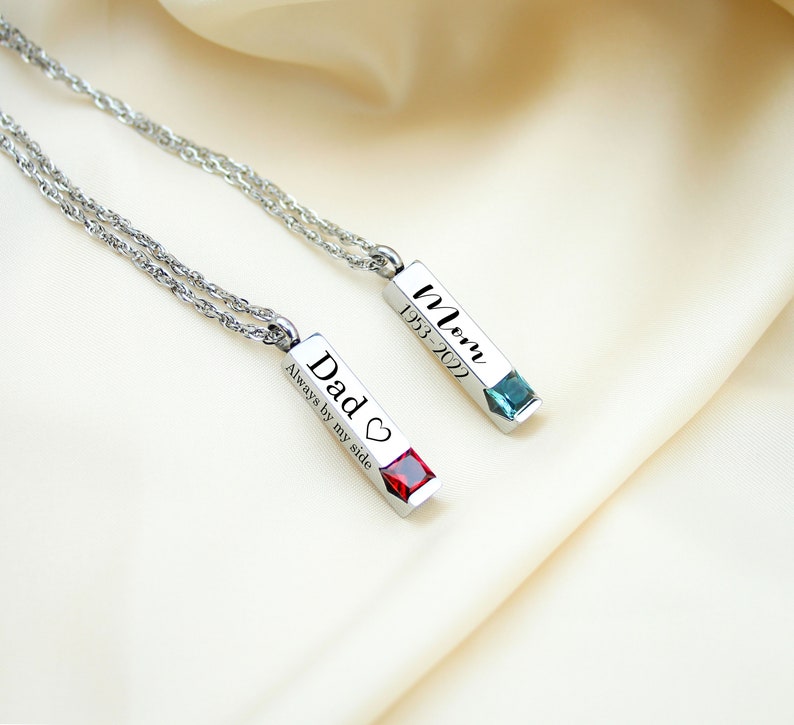 Personalized Urn Necklace - Birthstone Ashes Memorial Necklace - Engraving Custom Bar Necklace - Cremation Jewelry for Human or Pets Ashes image 4