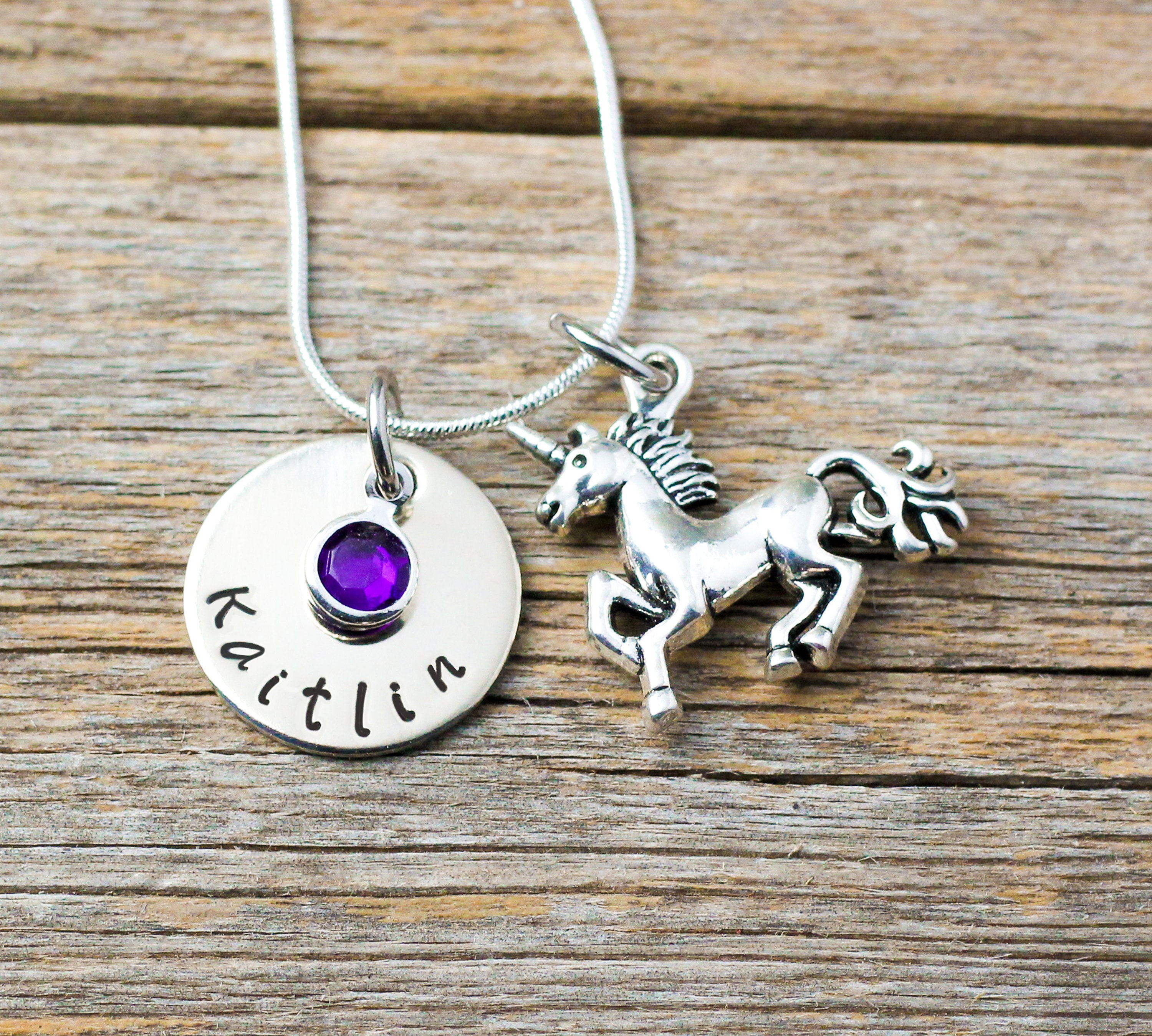 Unicorn Necklace Birthstone Necklace Personalized sister necklace Cus…