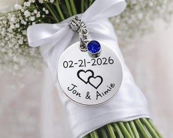 Something Blue Wedding Charm, Personalized Bouquet Charm, Custom Bridal Keepsake, Bride Gift, Wedding Date Charm