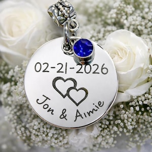 Personalized Wedding Bouquet Charm, Your Something Blue, Custom Bridal Charm, Wedding Date Charm, Bride Gift, Memorial Bouquet Charm