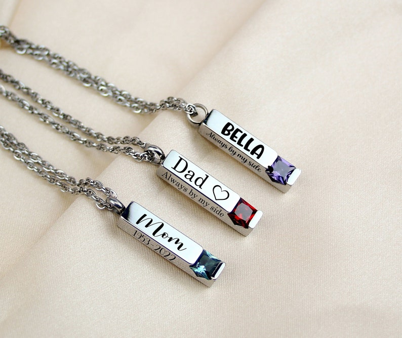 Personalized Urn Necklace - Birthstone Ashes Memorial Necklace - Engraving Custom Bar Necklace - Cremation Jewelry for Human or Pets Ashes image 1