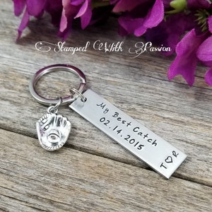 My Best Catch Mitt Keychain, Hand Stamped Custom Keychain, Gift for Husband, Gift for Boyfriend, Anniversary Gift,  Baseball keychain