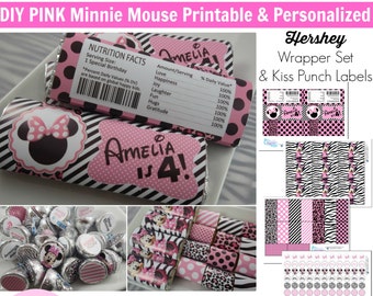 Pink Minnie Birthday Favors Minnie Mouse Printable Minnie Decorations Printable Pink Minnie Candy Wrappers Pink Minnie Birthday Decorations