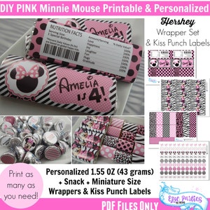 Pink Minnie Birthday Favors Minnie Mouse Printable Minnie Decorations Printable Pink Minnie Candy Wrappers Pink Minnie Birthday Decorations