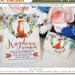 Fox Woodland compleanno stampabile Woodland Fox invito Woodland 1 ° compleanno Fox Party Woodland invito Fox Woodland Party invito Fox