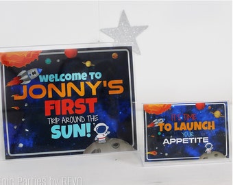 Outer Space Party Sign Editable Space Birthday Sign Download First Trip Around the Sun Birthday Two the Moon Birthday Sign Editable Download