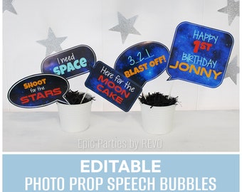 Outer Space Birthday Photo Props Editable Space Decorations Photo Props for Outer Space Photo Props First Trip Around the Sun Baby Birthday
