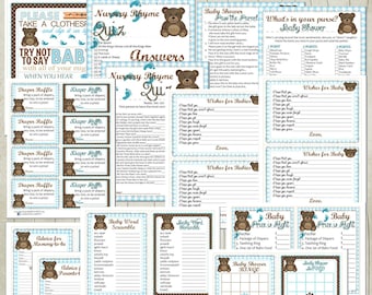 Teddy Bear Baby Shower Games Teddy Bear Shower Games Blue Teddy Bear Printable Baby Shower Blue Bear Baby Shower Download DIY Baby Shower