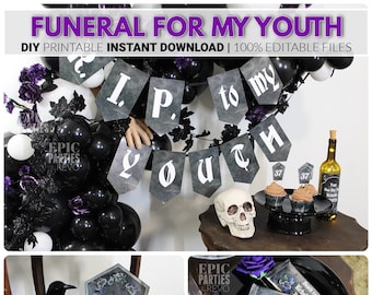 Funeral For My Youth Death To My Twenties Gothic Black Party Decor Wednesday Birthday Editable Gothic Party Set Black Gothic Birthday Decor