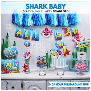 Squalo bambino compleanno decorazioni squalo fai da te stampabile Download digitale squalo 1 ° compleanno squalo baby decor fai da te squalo festa primo compleanno fai da te