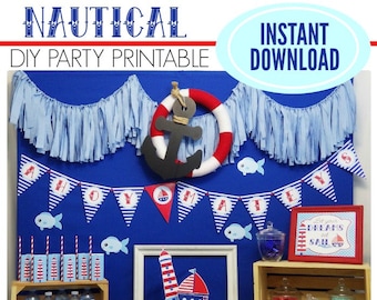 Nautical Birthday Printable Nautical 1st Birthday Decorations Sailor Party Nautical 1st Birthday Party Download Sailer 1st Bday Decorations