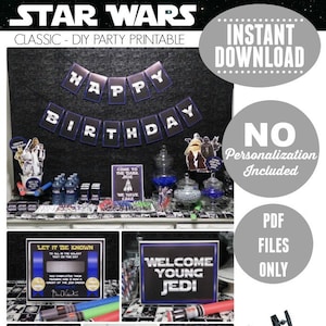 Star Wars Birthday Decoration Star Wars Party Download Star Wars Bday Decor Star Wars Printable Birthday Decorations | CLASSIC Silver & Blue