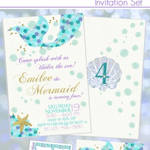 Mermaid Invitation Mermaid Birthday Invitation Mermaid Printable Under the Sea Invitation Download Under the Sea 1st Birthday Mermaid Party image 1