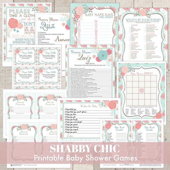 Shabby Chic Printable Floral Baby Shower Games Shabby Chic Shabby Chic Printable Floral Baby Shower Games Shabby Chic
