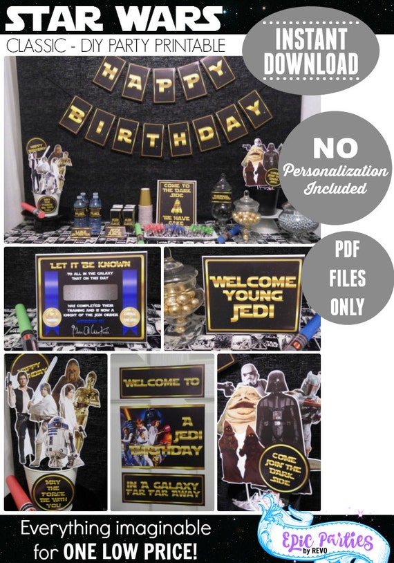 Classic Gold Star Wars Party Printable Instant Download