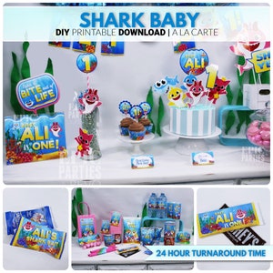 Tiburón bebé primer cumpleaños fiesta de tiburón conjunto decoraciones personalizadas primer cumpleaños bebé fiesta de tiburón imprimible tiburón bebé 1er cumpleaños decoración
