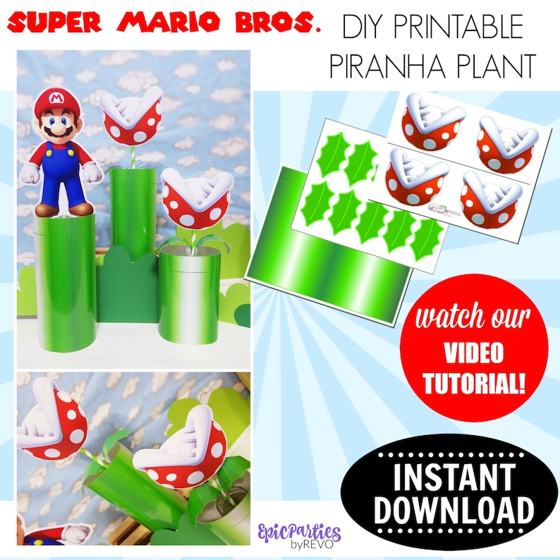 Super Mario Bros. Printable Piranha Plant Mario Birthday Printable Mario Bros Piranha Plant DIY Download Piranha Plant Mario Birthday Decor image 1