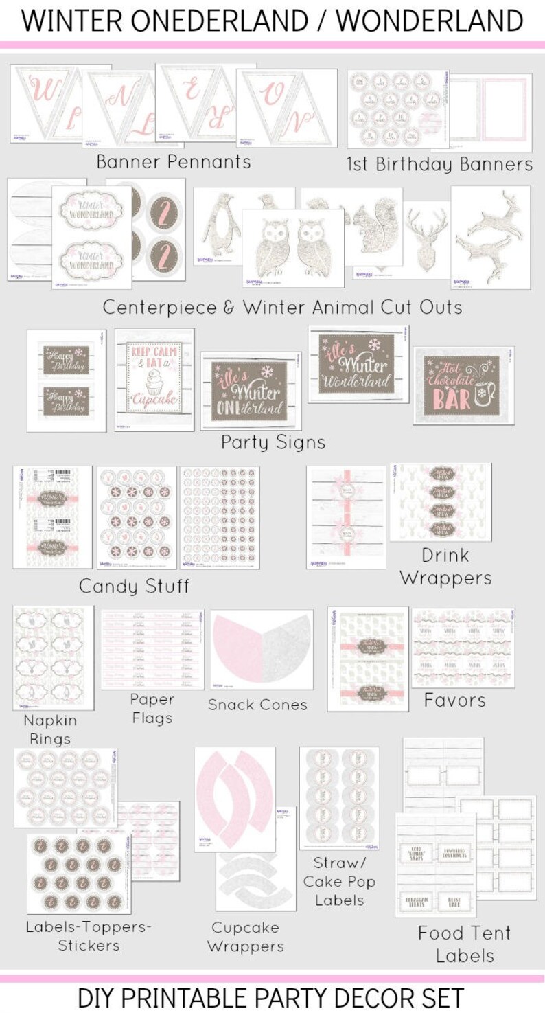 Download Winter Onederland Printable Winter Wonderland Decorations Epic Parties By Revo Winter Onederland Decorations Onederland Birthday Parties Events Kids Crafts