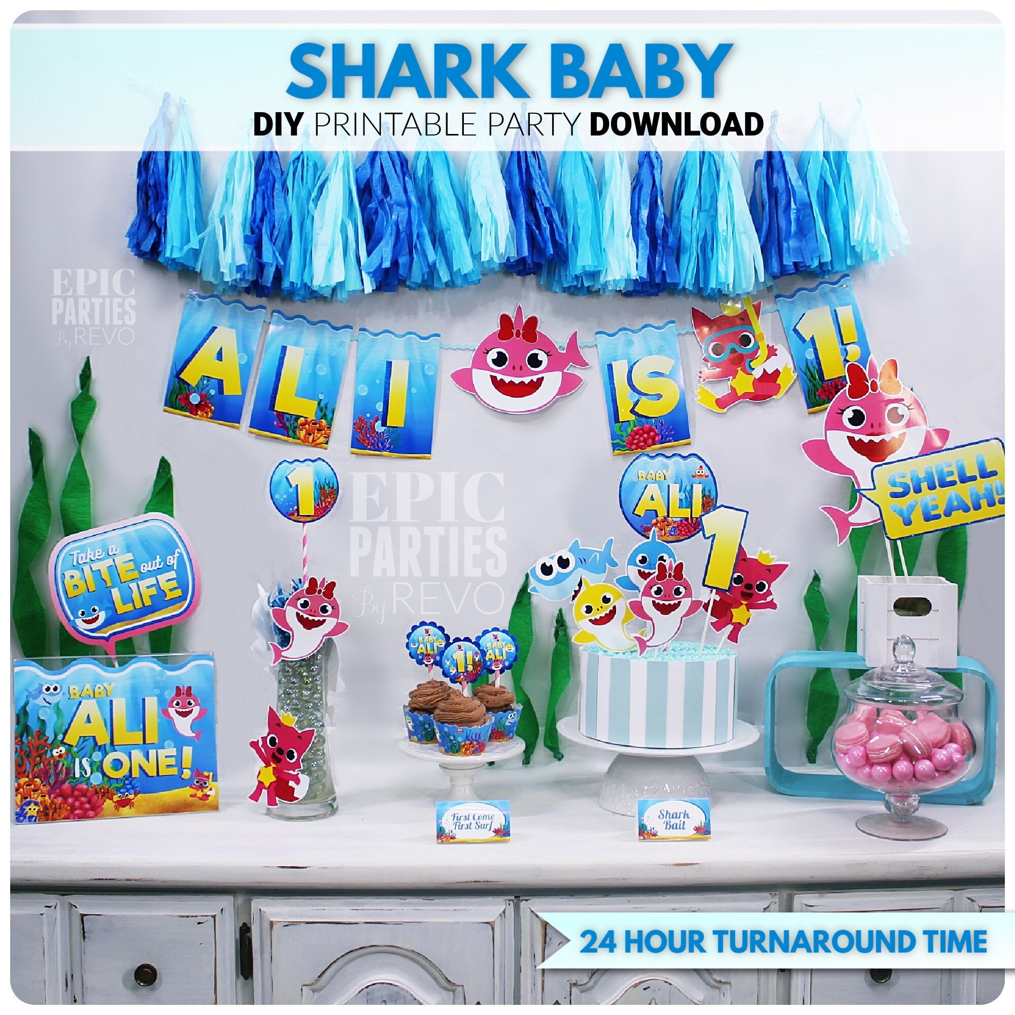Shark Baby Birthday Decorations Shark DIY Printable Digital