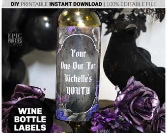 Death to my Twenties (30s/40s) Funeral For My Youth Wednesday Gothic Birthday Editable Gothic Party Black Gothic Birthday Wine Labels