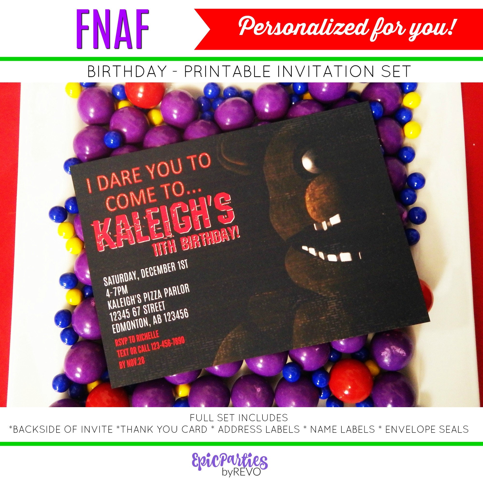 Five Nights at Freddy's Party Pack PLUS Invitation INSTANT DOWNLOAD  Printable