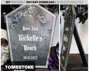 Death to my Twenties (30's /40's) Wednesday Gothic Birthday Editable Black Gothic Party Gothic Birthday Editable Tombstone Sign