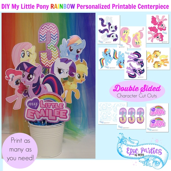 My Little Birthday Printable | Little Pony Personalized Centerpiece | Equestrian | Little Pony Decorations | Rainbow | Epic Parties by REVO Il_570xn