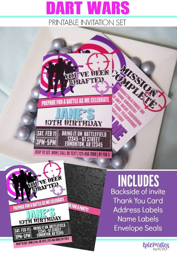 Dart Wars Invitation | Dart Wars Birthday | GIRLS Dart Party Invitation | Dart Printable Invitation | Dart Decorations Epic Parties by REVO Il_570xn