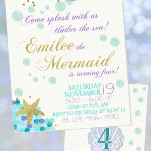 Mermaid Invitation Mermaid Birthday Invitation Mermaid Printable Under the Sea Invitation Download Under the Sea 1st Birthday Mermaid Party image 2