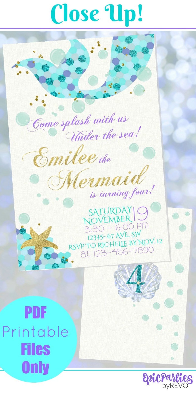 Mermaid Invitation Mermaid Birthday Invitation Mermaid Printable Under the Sea Invitation Download Under the Sea 1st Birthday Mermaid Party image 2