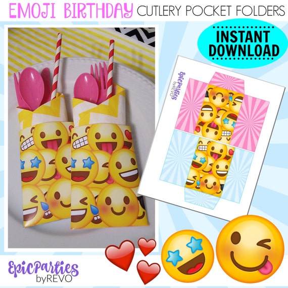Emoji Birthday Printable | Emoji Cutlery Pocket Folders | Emoji Birthday | Emoji Party| Birthday Decorations | Epic Parties by REVO Il_570xn