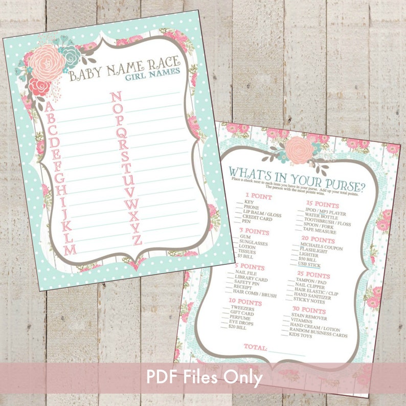 Shabby Chic Printable Floral Baby Shower Games Shabby Etsy Shabby Chic Printable Floral Baby Shower Games Shabby Etsy