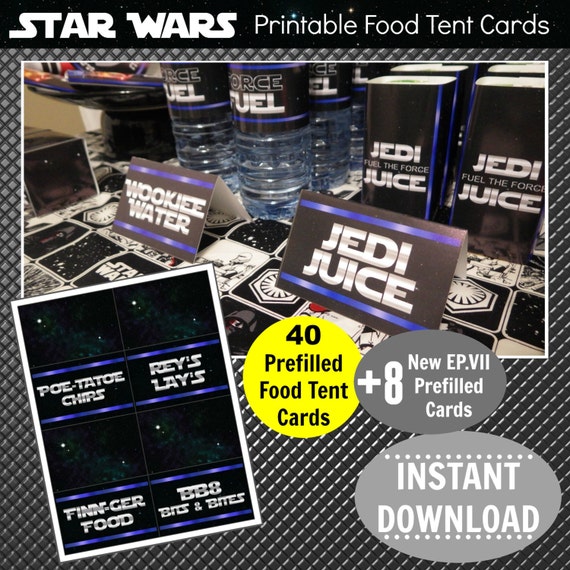Star Wars Printable | Silver & Blue | Instant Download | Food Tent Cards | Labels | Star Wars Party | Epic Parties by REVO Il_570xn