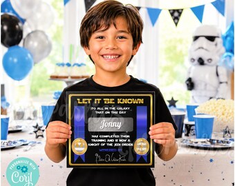 Star Wars Jedi Training Certificate Printable Party Favor Editable Digital Download