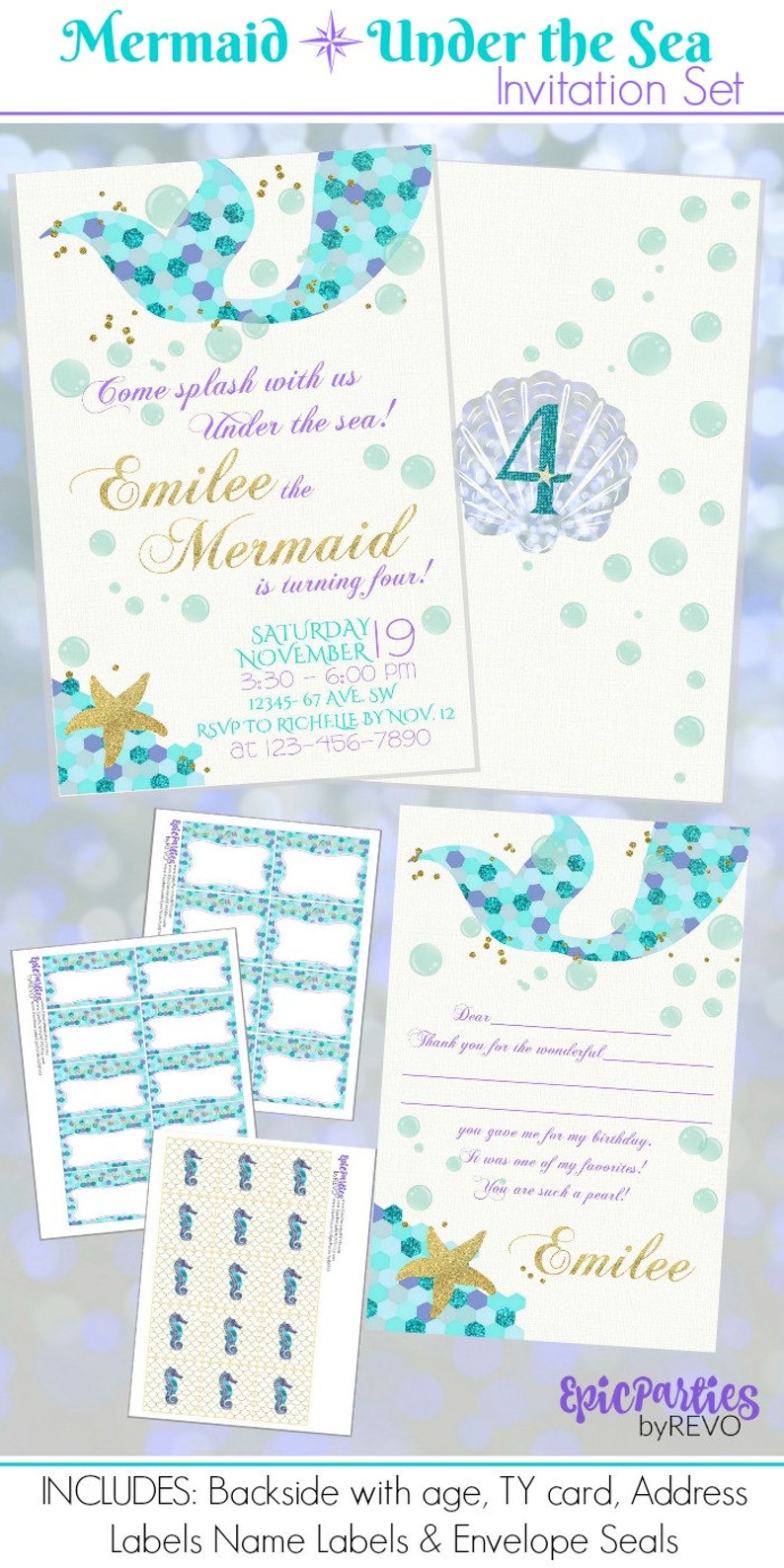 Mermaid Invitation Mermaid Birthday Invitation Mermaid Printable Under the Sea Invitation Download Under the Sea 1st Birthday Mermaid Party image 1