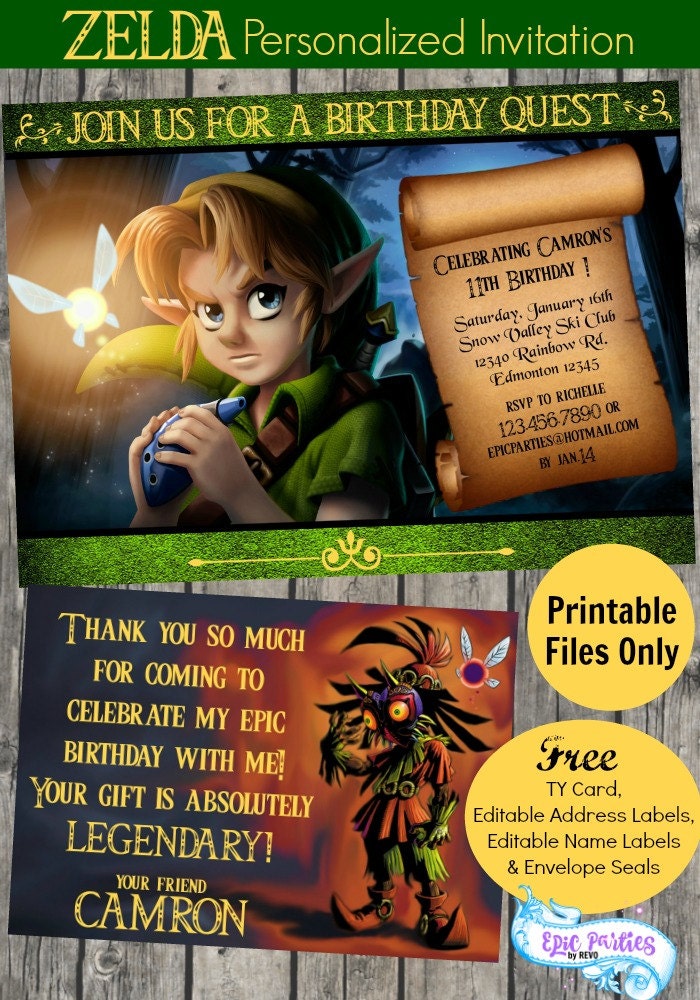DIY Zelda Invitation Zelda Printable Invitation Zelda Etsy